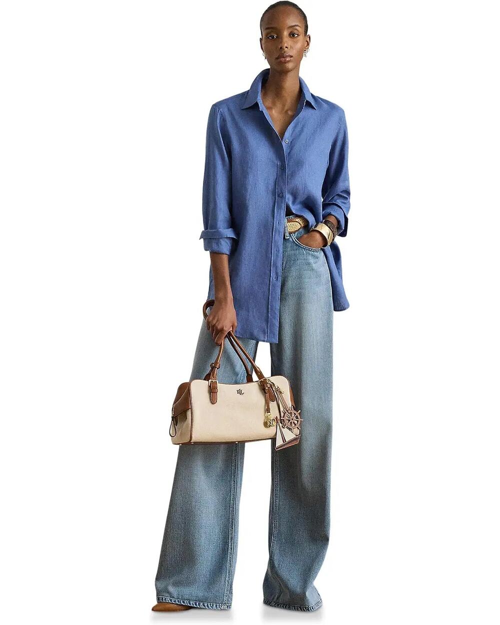 Lauren Ralph Lauren Relaxed Fit Linen Roll Tab Sleeve Shirt sz XL in Carson Blue